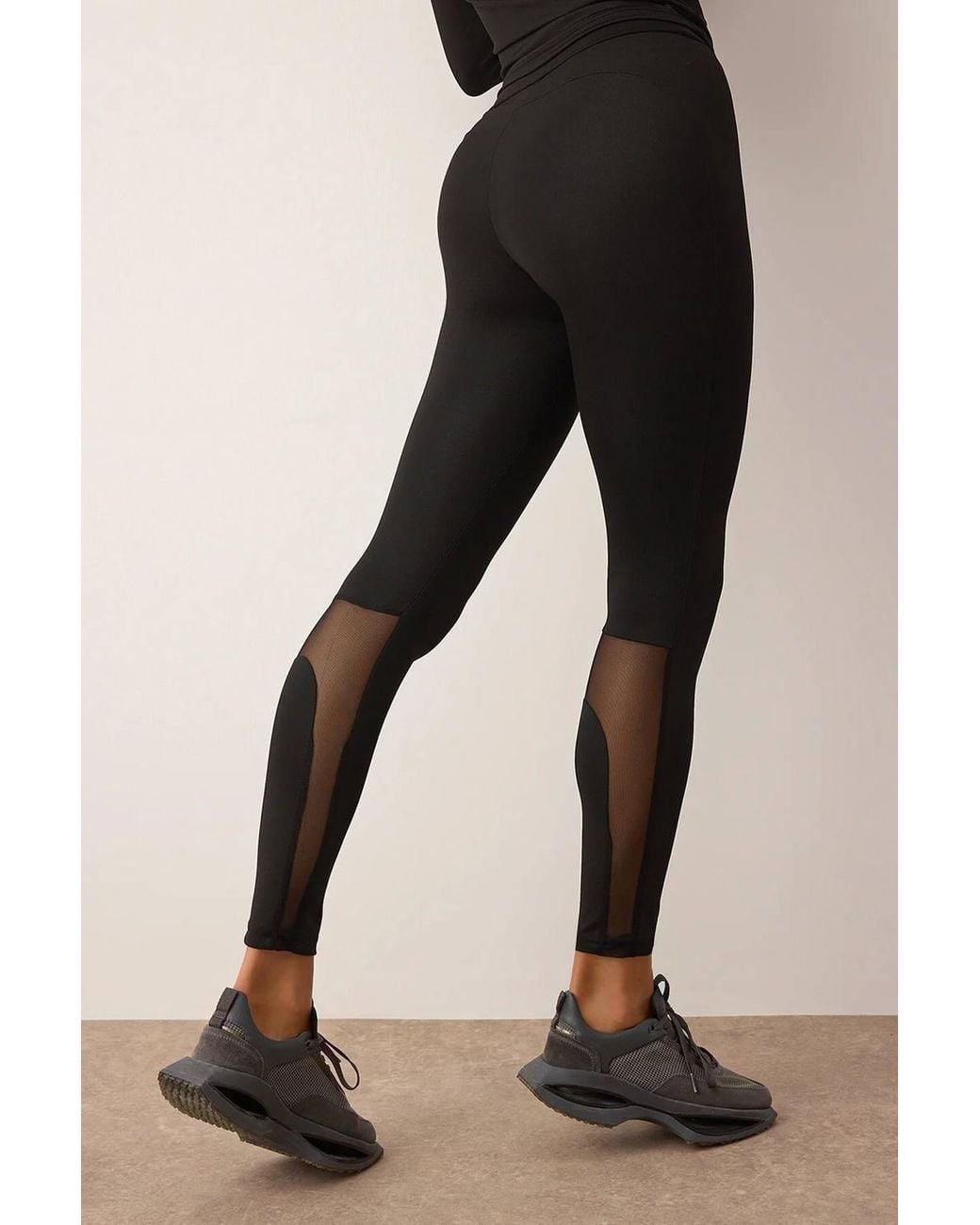 WOVCOR Black Mesh Panel Full-Length High-Rise Sports Leggings