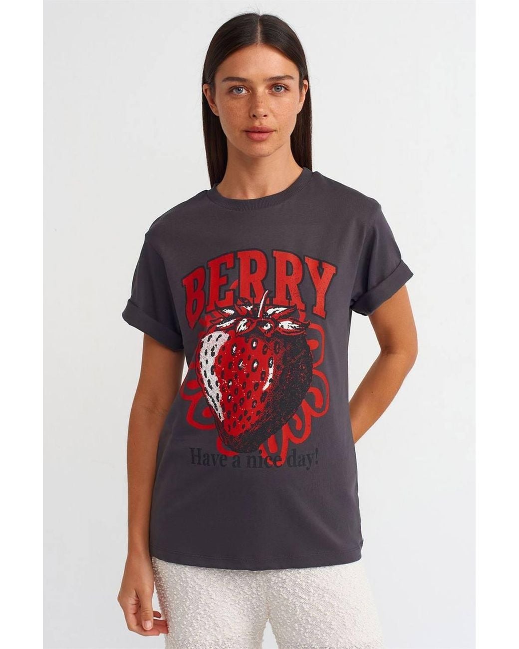 Dilvin Red Cotton Printed Crew Neck T-Shirt