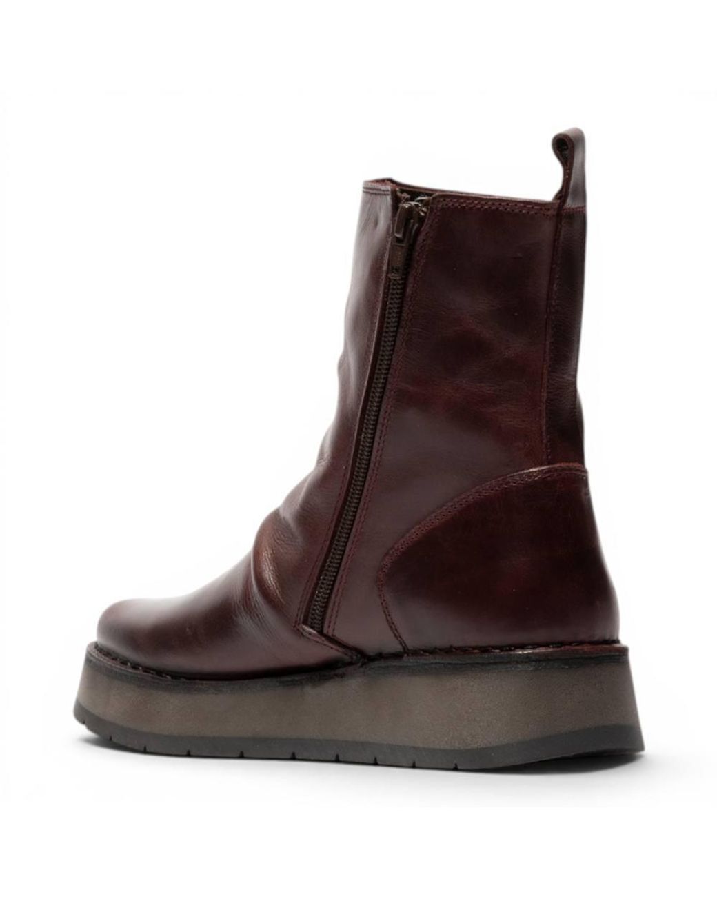 Infinity Leather Brown Fly London Leather Zip-Up Platform Ankle Boots