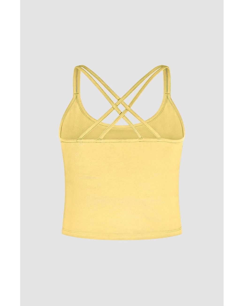 Enorsia Yellow Cotton Stretch Cross Back Crop Cami Tops