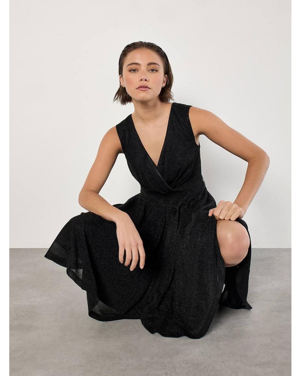 Apricot Black Metallic Pleat Skater Mini Dress