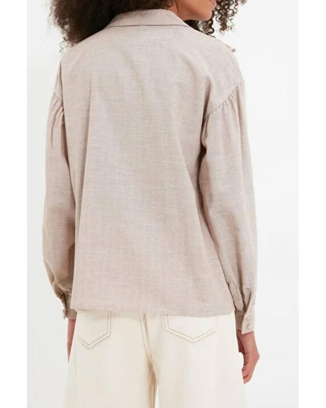 WOVCOR Natural Ruffle Detail Long Sleeve Woven Shirt