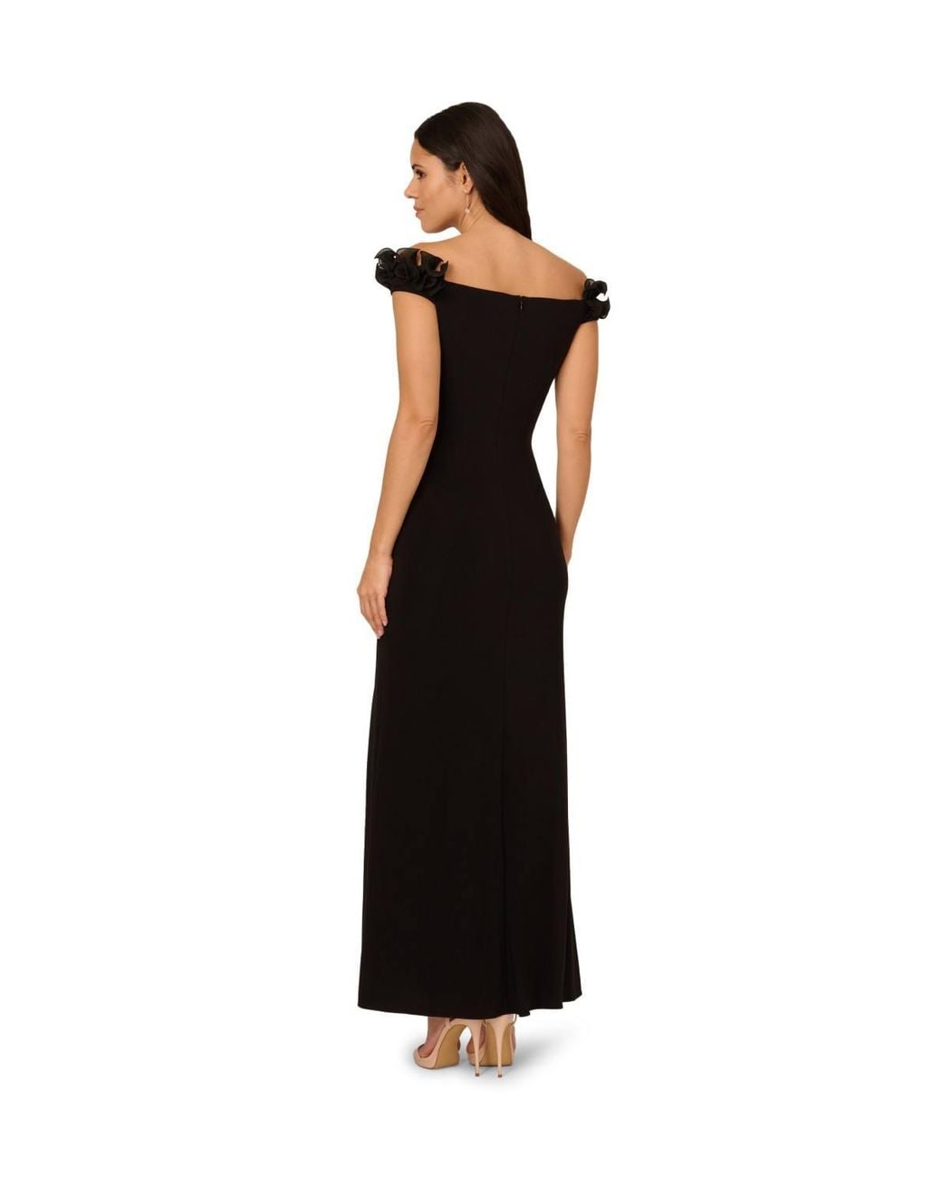 Adrianna Papell Black Jersey Ruffle Trim Gown Dress