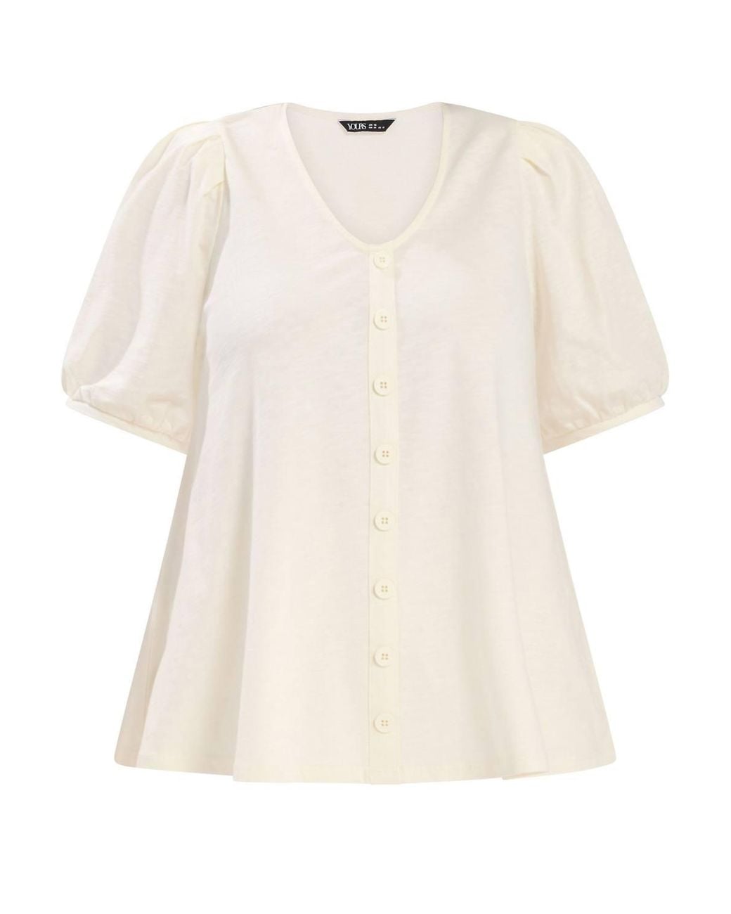 Yours Natural Button Front Puff Sleeve Top
