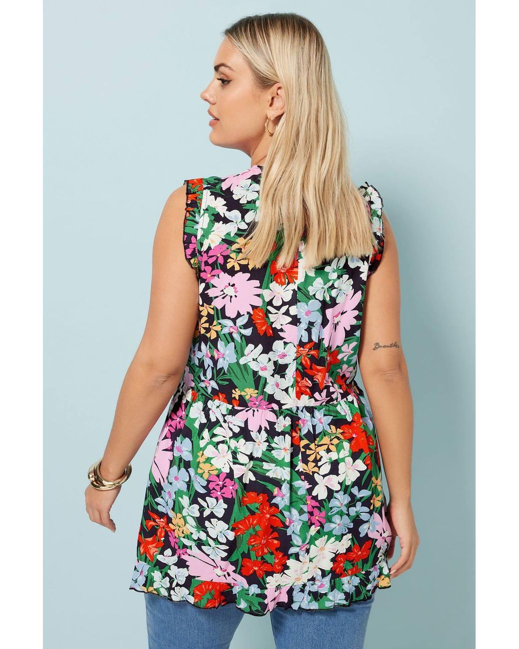 Yours White Floral Frill Hem Top