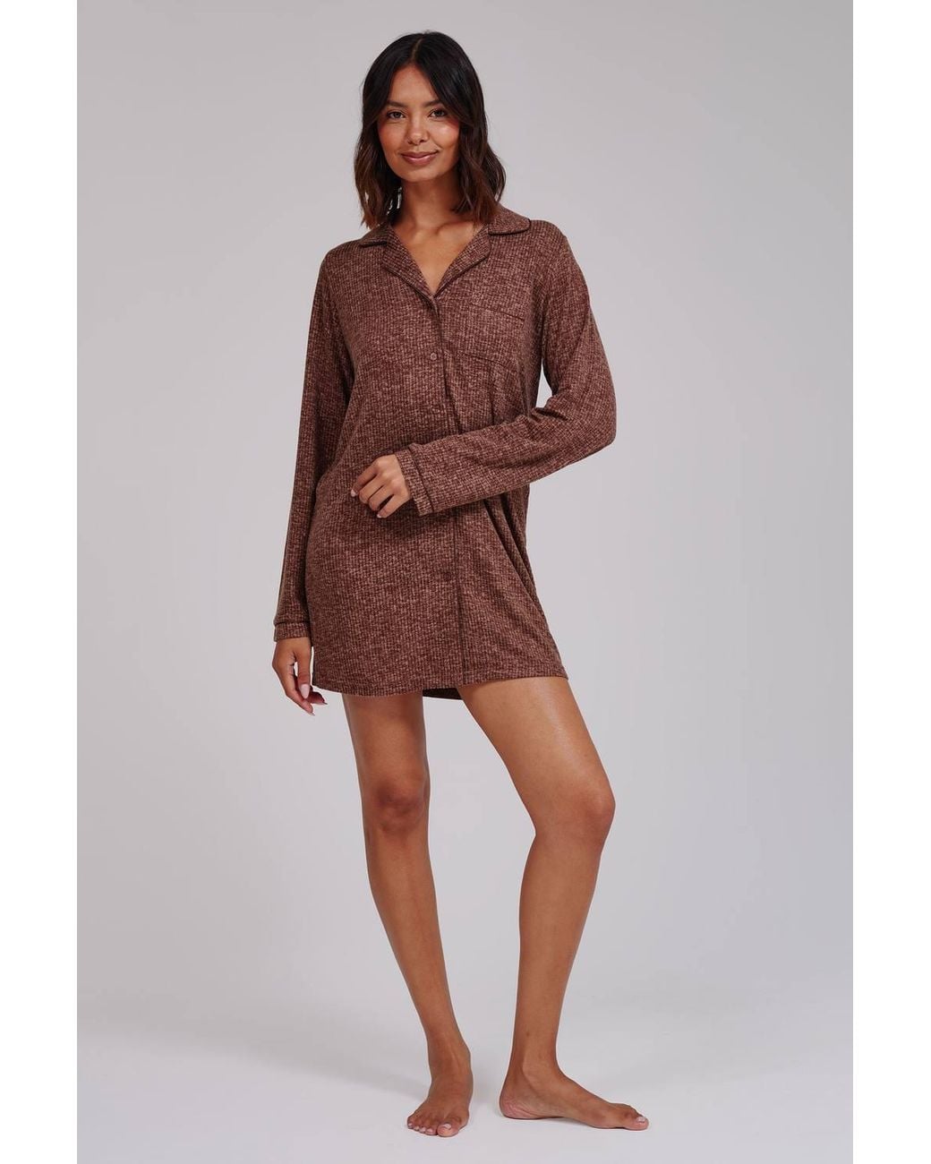 Loungeable Red Marl Brushed Knit Rib Nightie