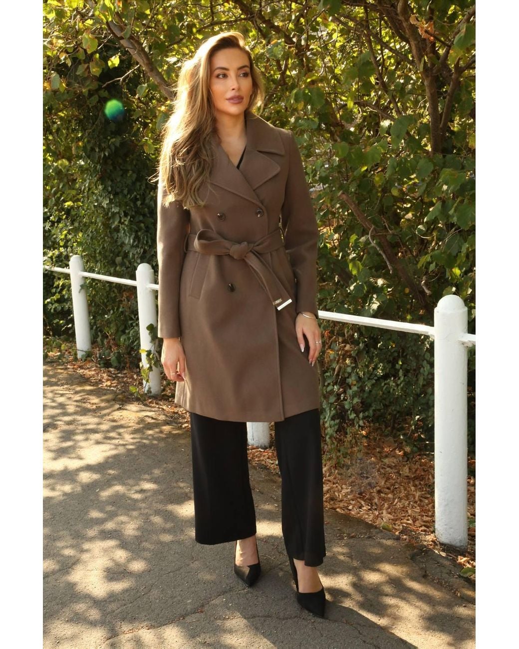 Double Second Green Double Breasted Belted Coat