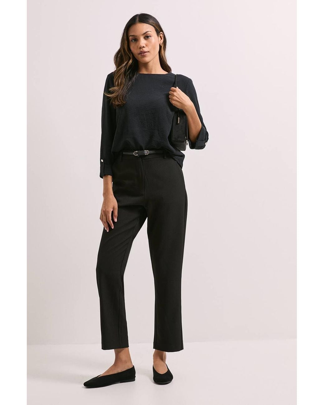 Dorothy Perkins Black 3/4 Roll Sleeve Blouse