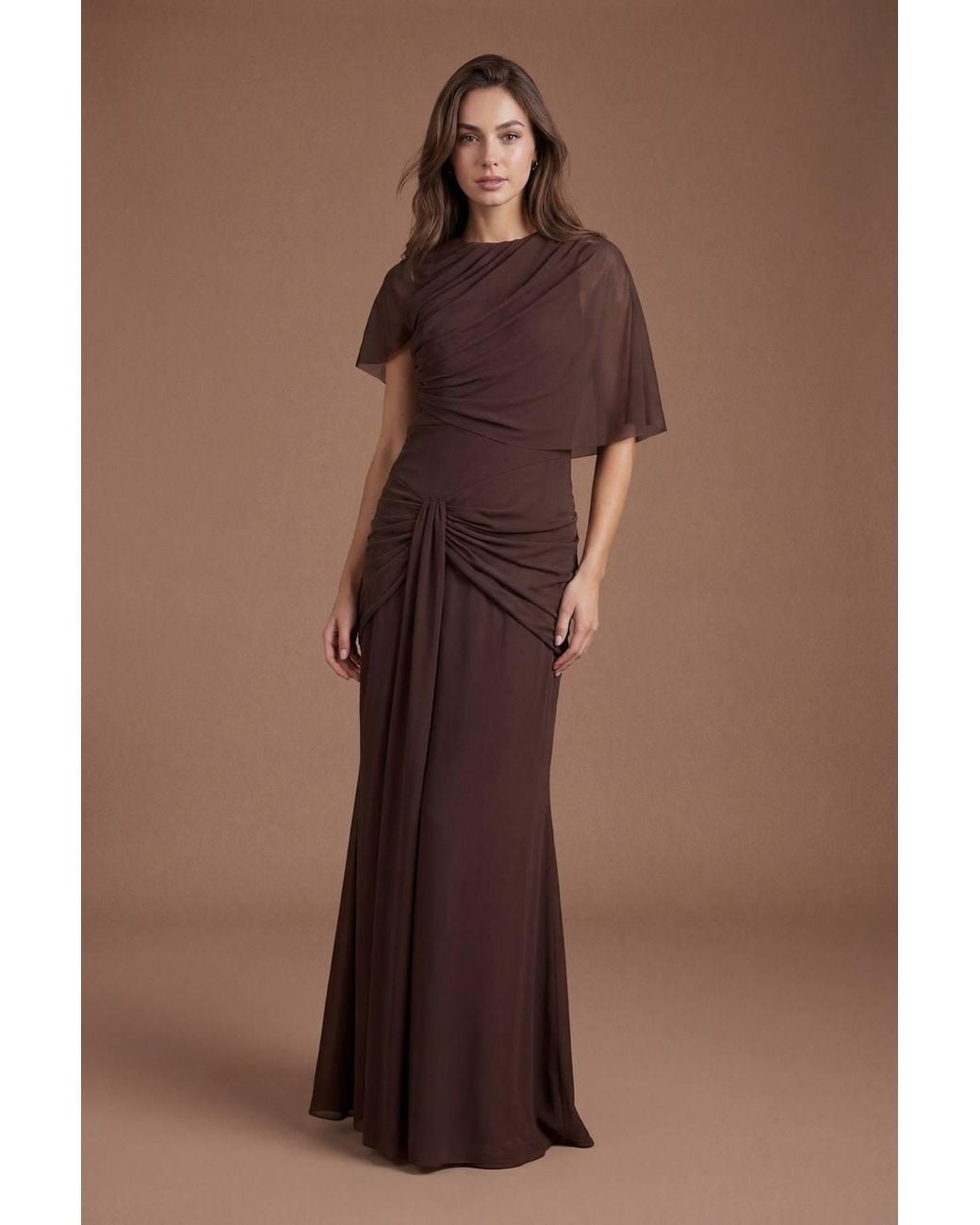 Coast Brown Twist Cape Sleeve Contour Collective Bridesmaid Dress