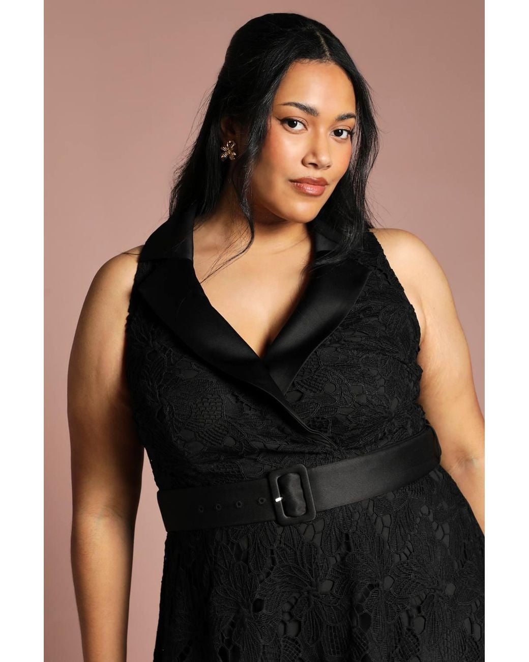 Coast Black Plus Lace Sleeveless Satin Contrast Midi Skirt Dress