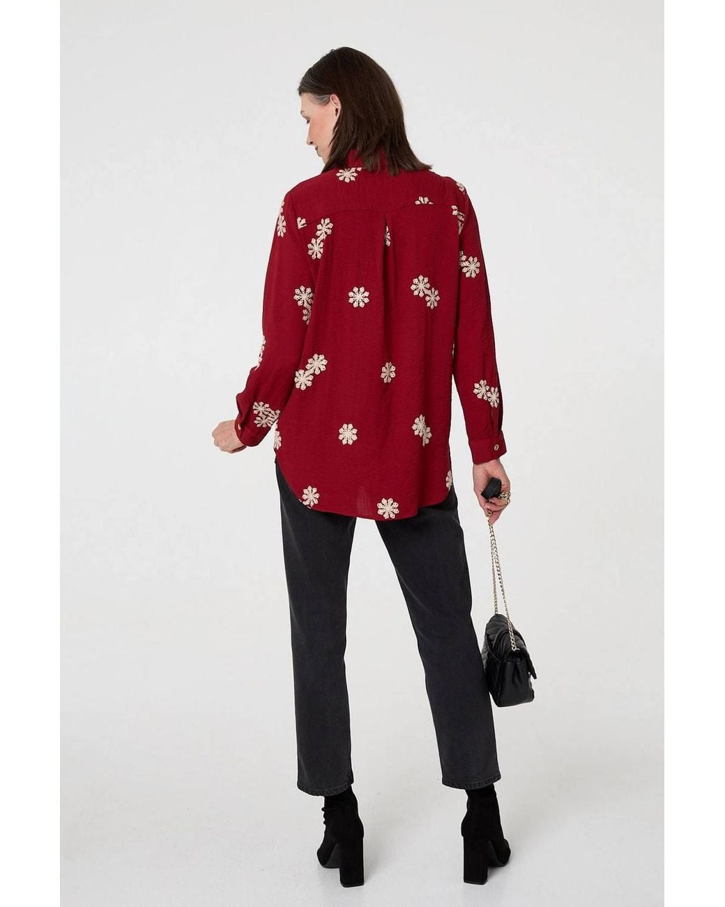 Izabel London Snowflake Embroidered Long Sleeve Shirt