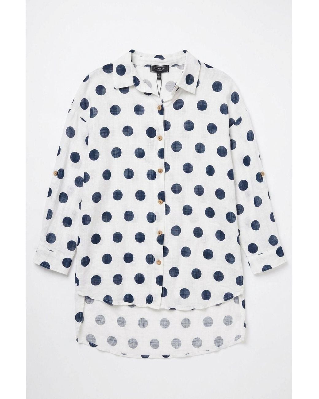 Izabel London Blue Polka Dot Print 3/4 Sleeve Relaxed Shirt