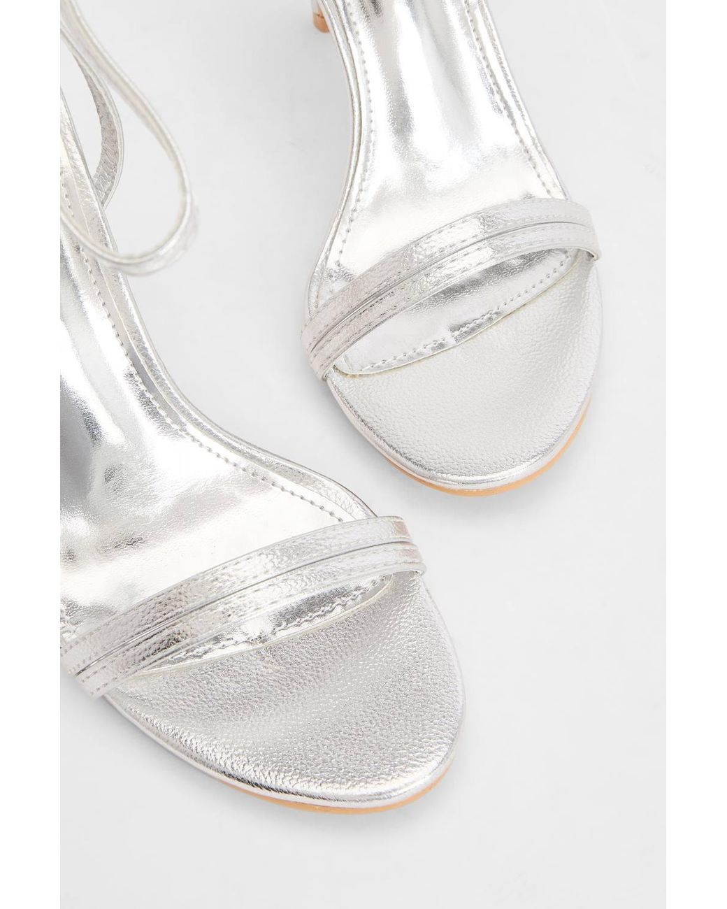 MissPap Natural Faux Metallic Leather Double Strap Barely There Heeled Sandals