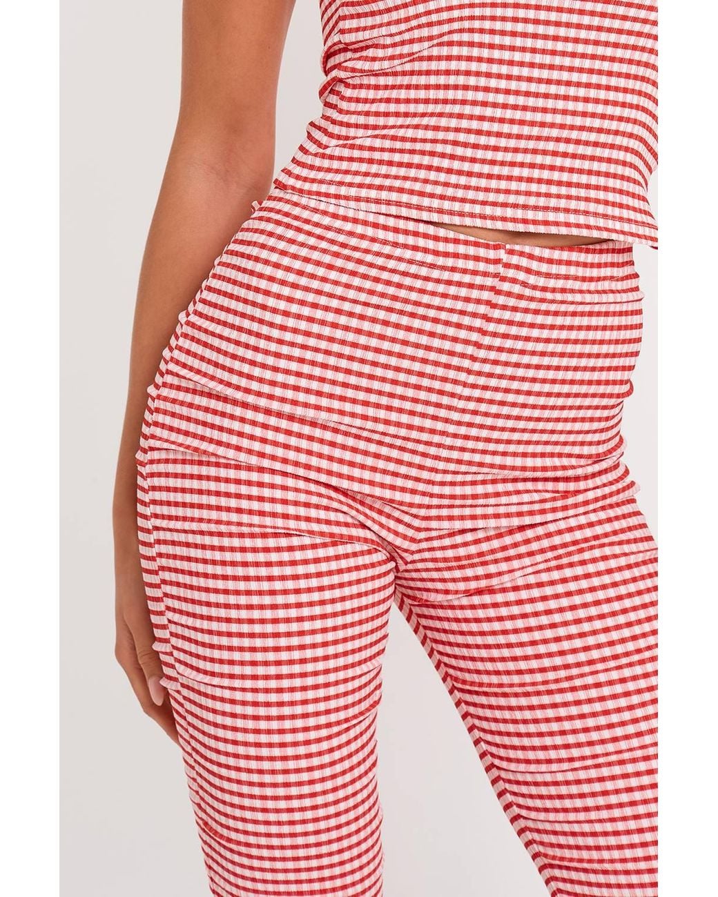 Public Desire Red Mid Rise Gingham Capri Pant
