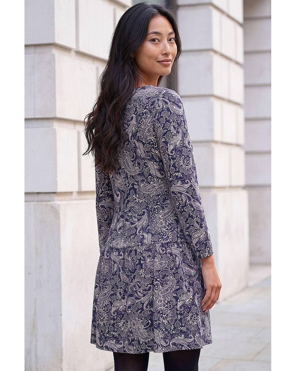 Roman Blue Petite Paisley Button Down Dress