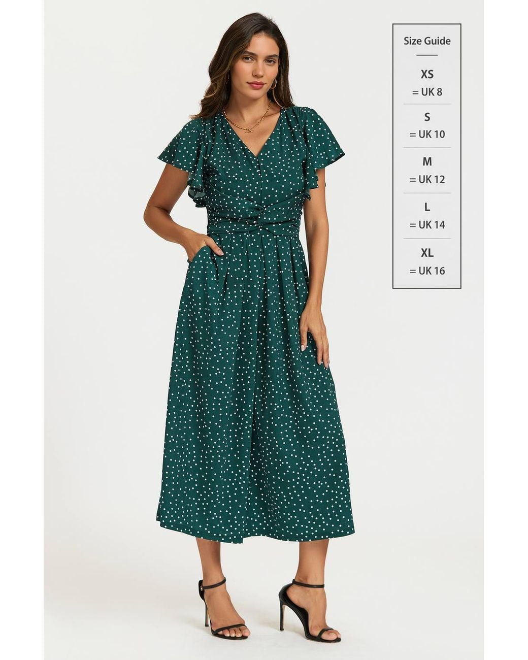 FS Collection Green Polka Dot Angel Sleeve Twist Jumpsuit