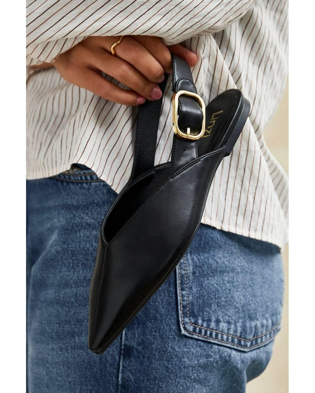 Linzi Black Lorna Faux Leather Ballet Flats