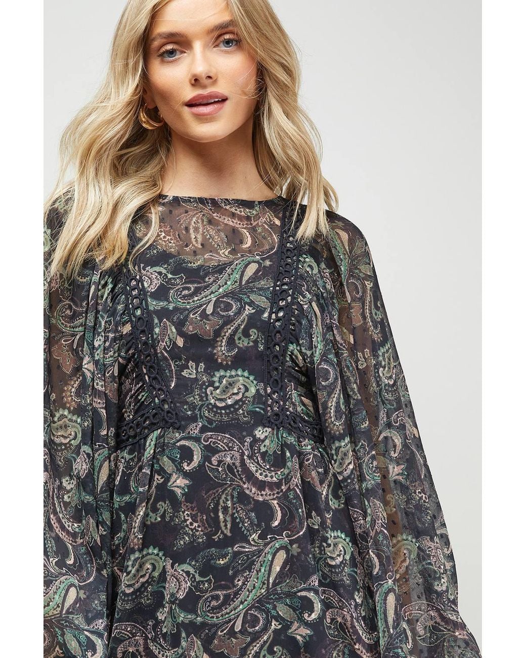 Oasis Multicolor Printed Trim Detail Batwing Mini Dress