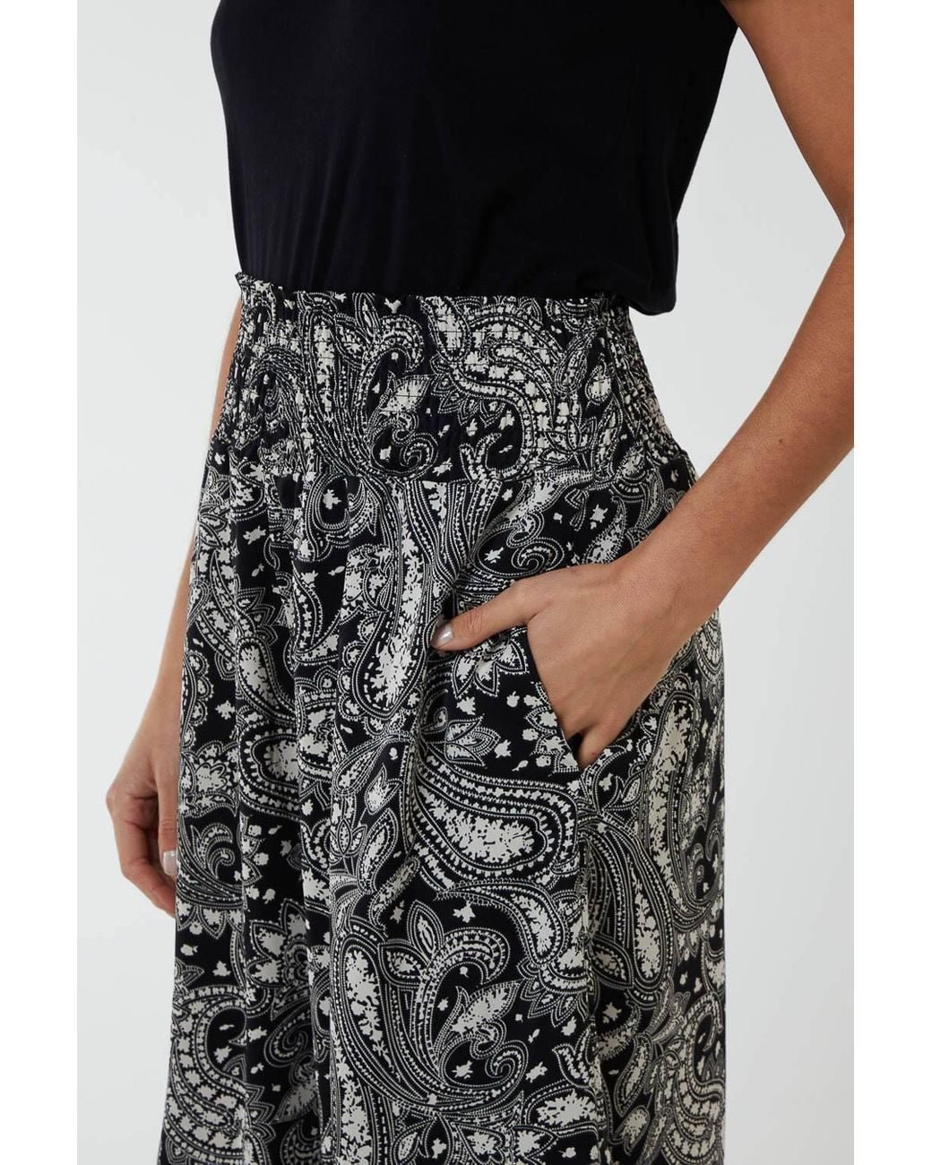 Blue Vanilla Black Shirred Wide Leg Trouser