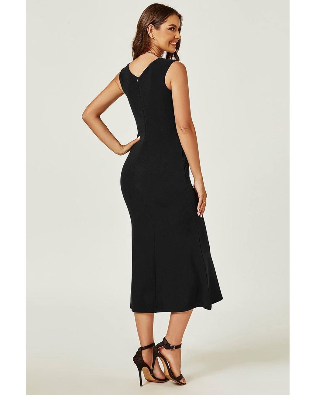 FS Collection Black Bardot Pleated Occasion Midi Dress