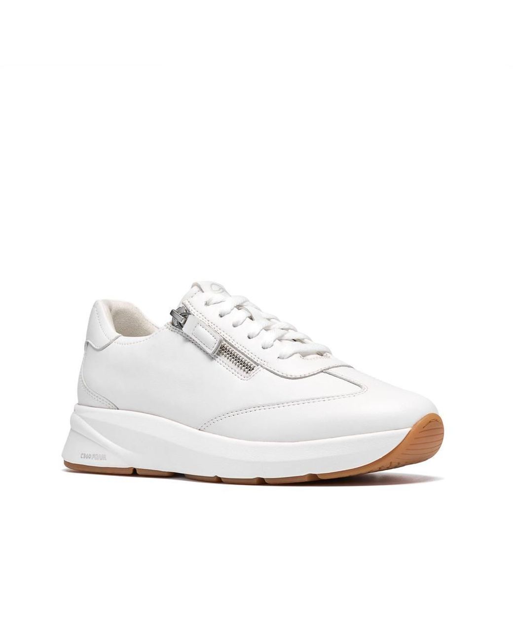 Clarks White Code R Run Leather Trainers, Lace Up