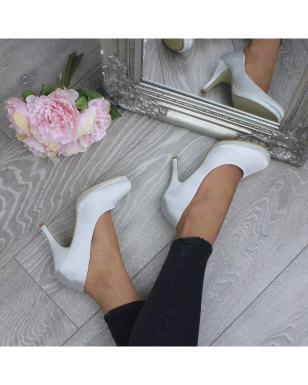 AJVANI White High Heel Wedding Bridal Court Shoes