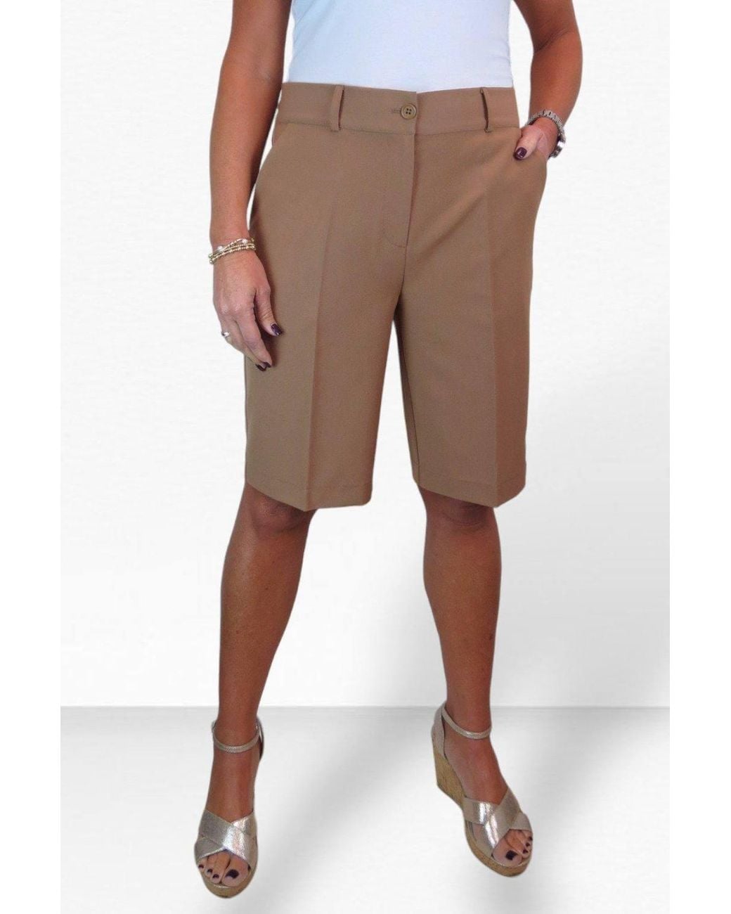 Paulo Due Brown Smart Pleated Tailored Shorts