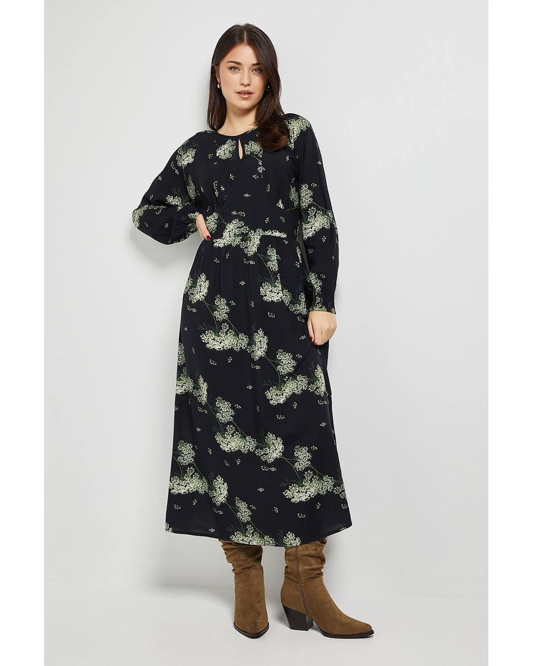Dorothy Perkins Multicolor Blouson Sleeve Keyhole Detail Midi Dress