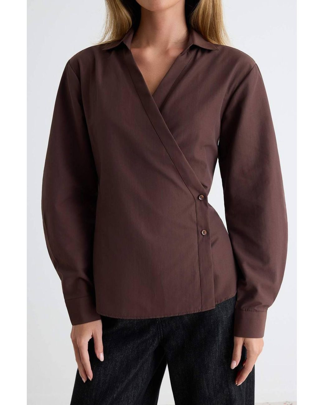 WOVCOR Brown Asymmetric Button Detail Regular Fit Long Sleeve Shirt
