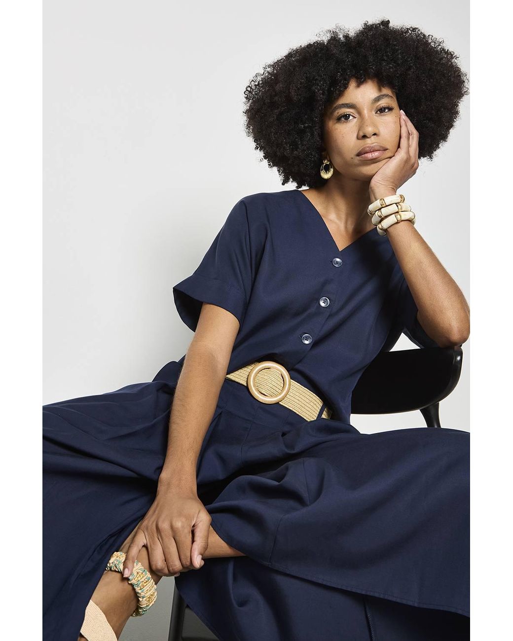 Apricot Blue Pleated Wide-Leg Culotte Trousers