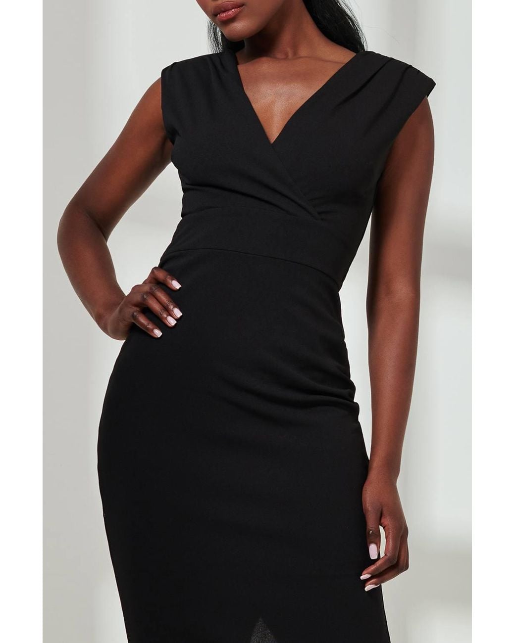 Jolie Moi Black Yiskah Wrap Bodice Pencil Dress