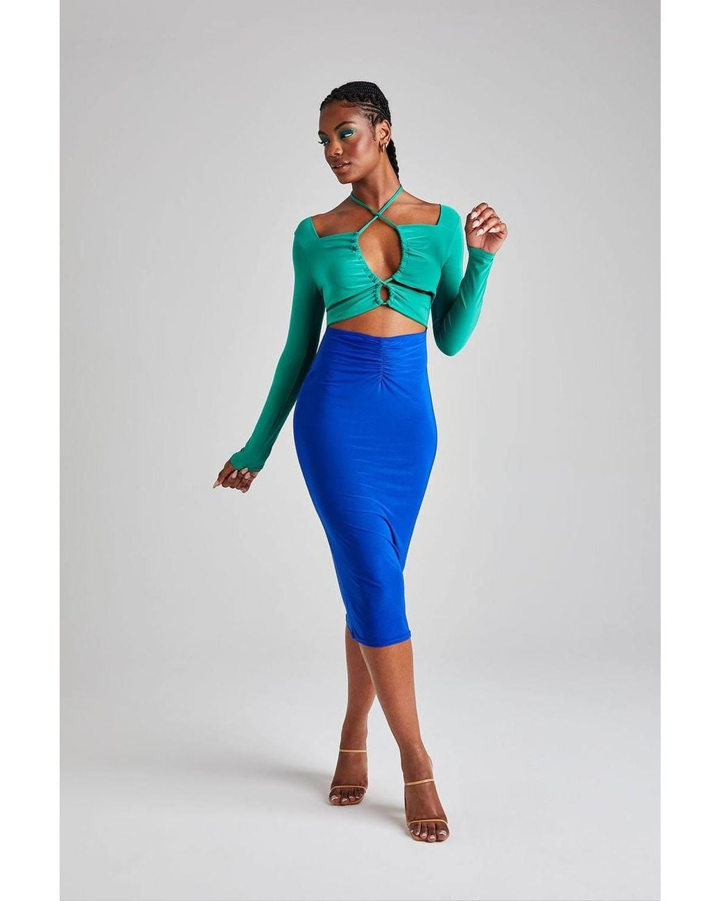 Urban Bliss Blue Colour Block Midi Dress