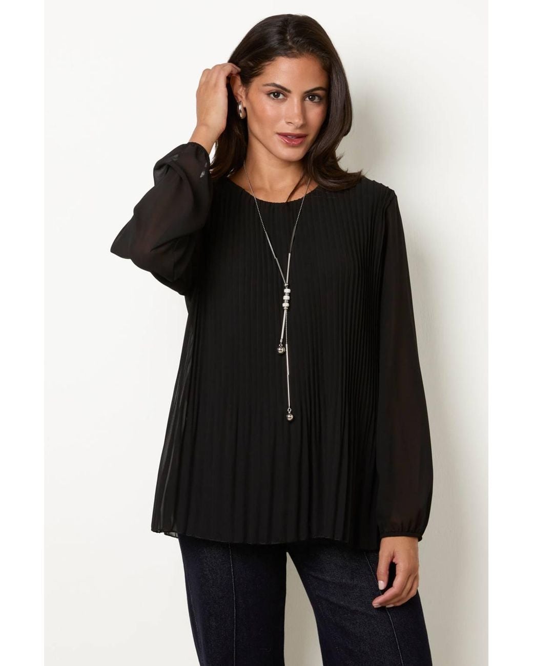 Blue Vanilla Black Long Sleeve Round Neck Blouse