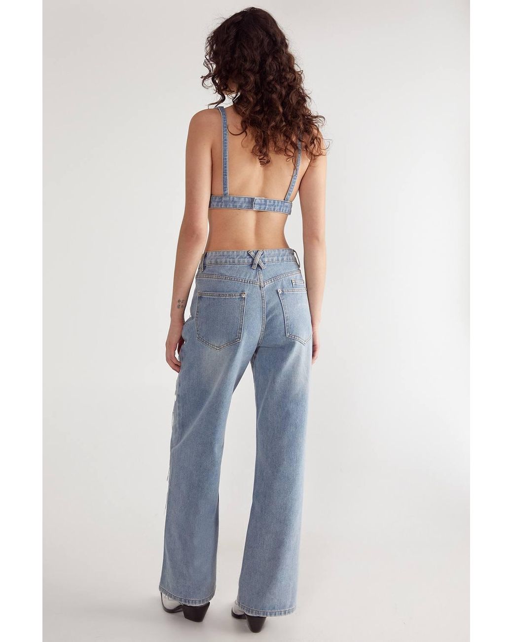 Nasty Gal Blue Bead Embellished Denim Jean