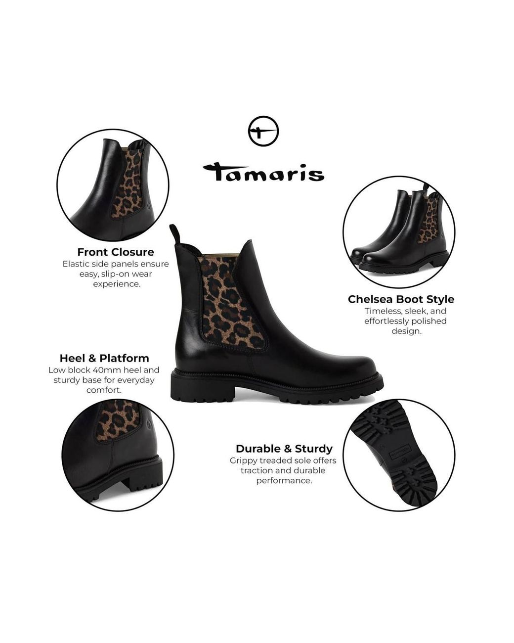 Infinity Leather Black Tamaris Leather Classic High Chelsea Ankle Boots
