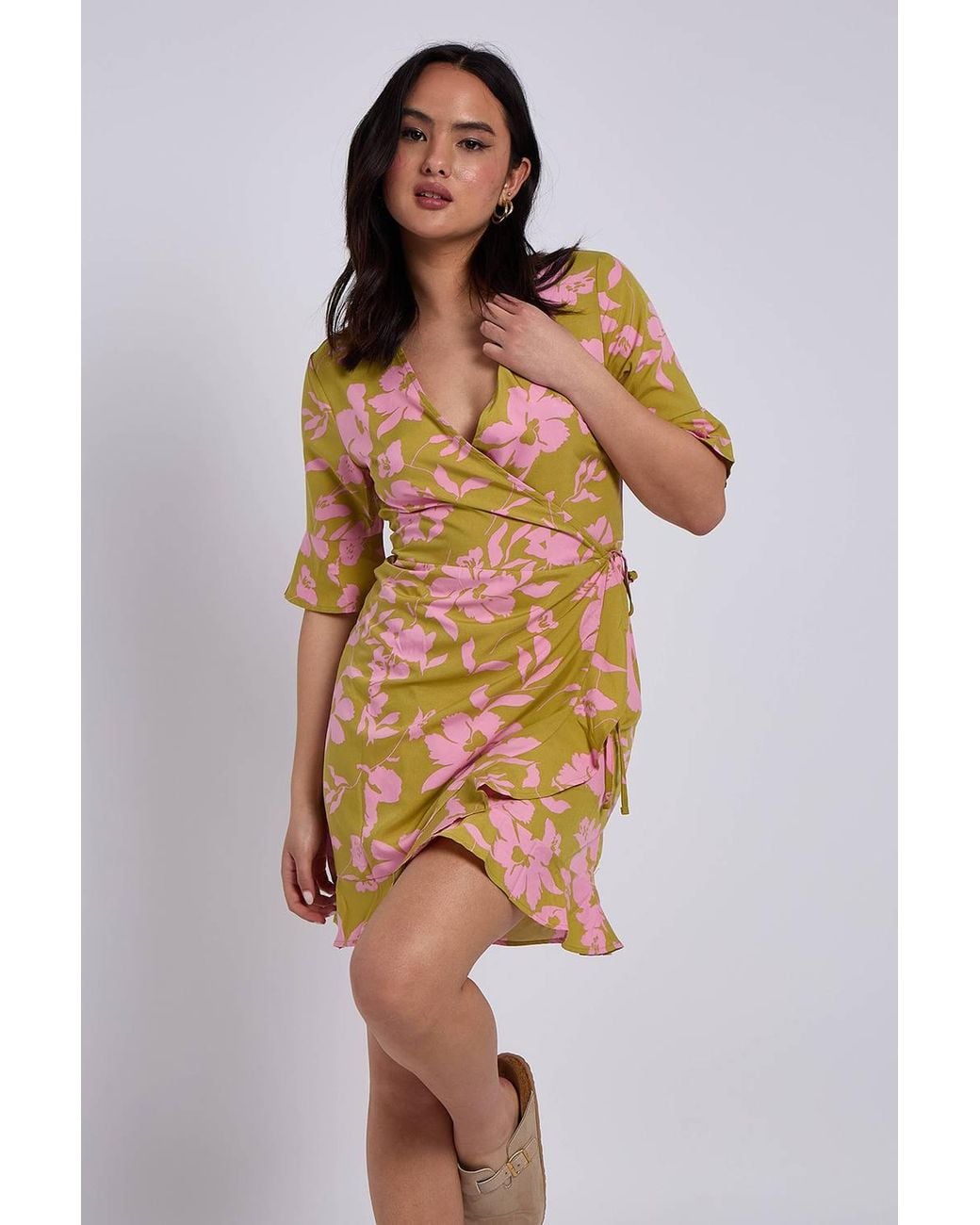 Urban Bliss Multicolor Floral Wrap Mini Dress
