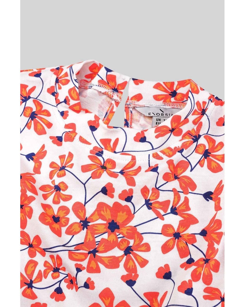Enorsia Pink Floral Printed Smocked Hem Frill Top
