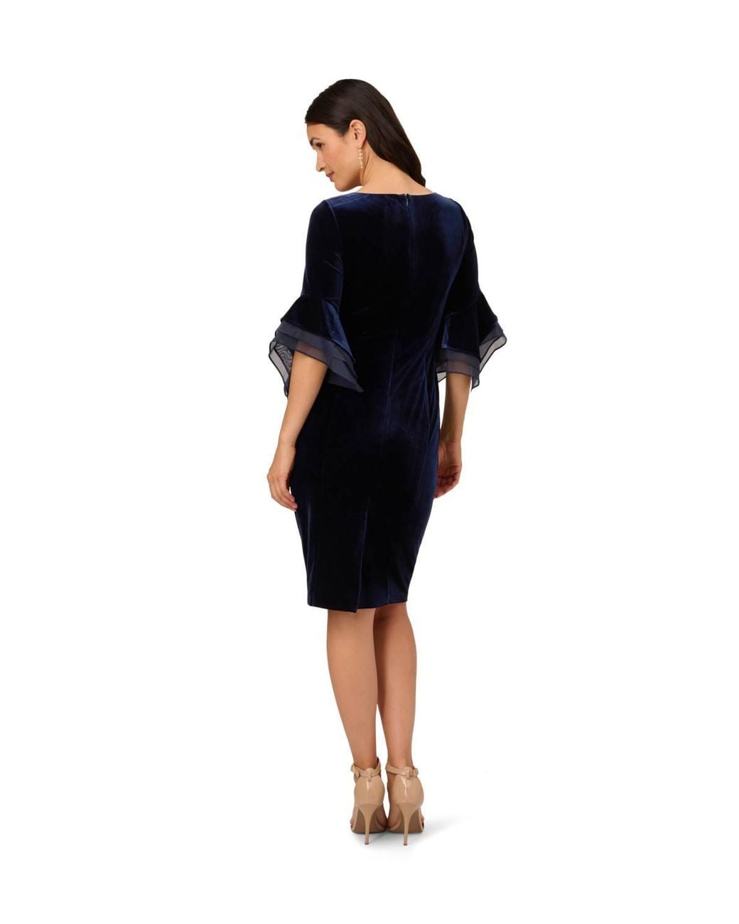 Adrianna Papell Blue Velvet Bell Sleeve Short Dress