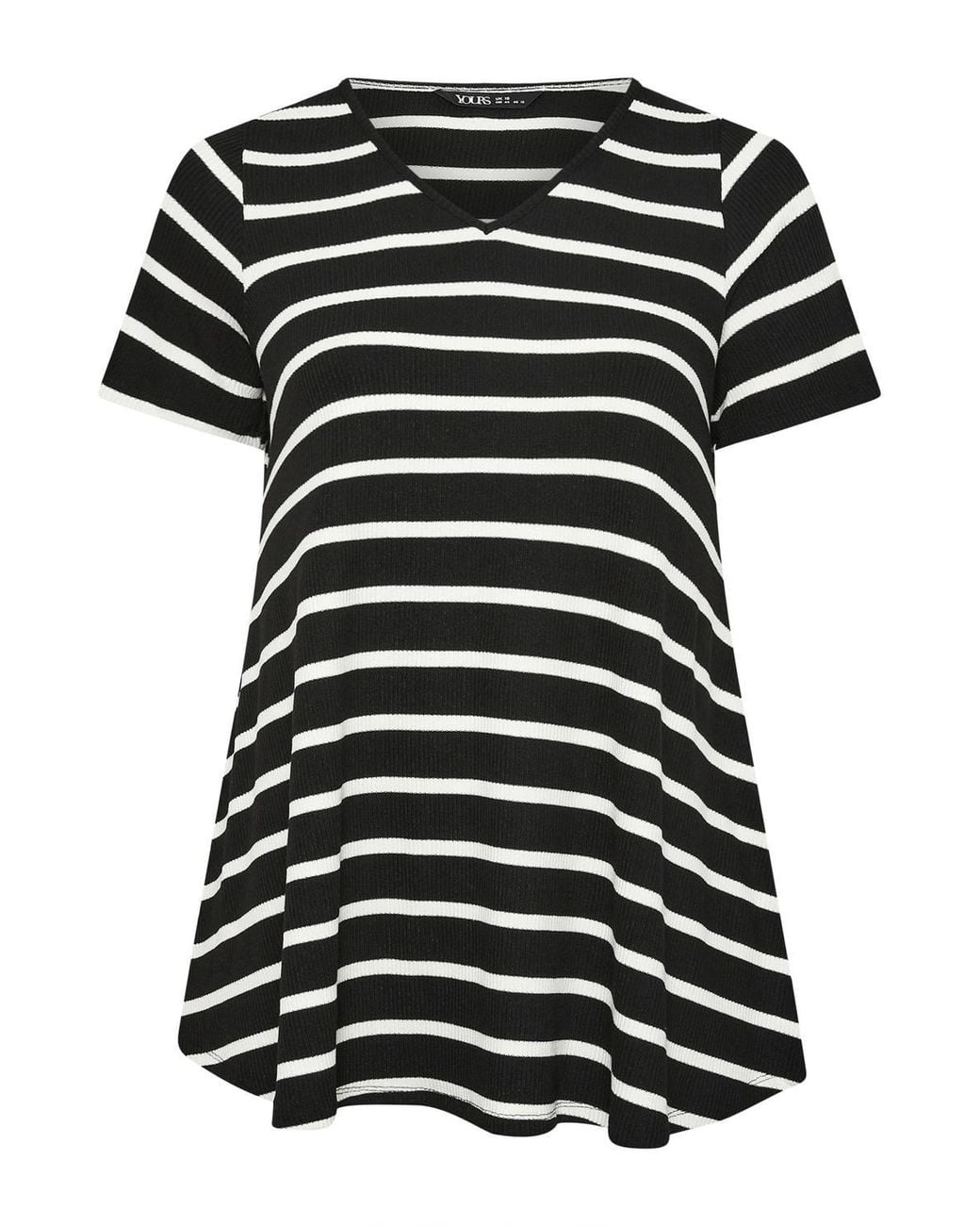 Yours Black V-Neckline Stripe T-Shirt