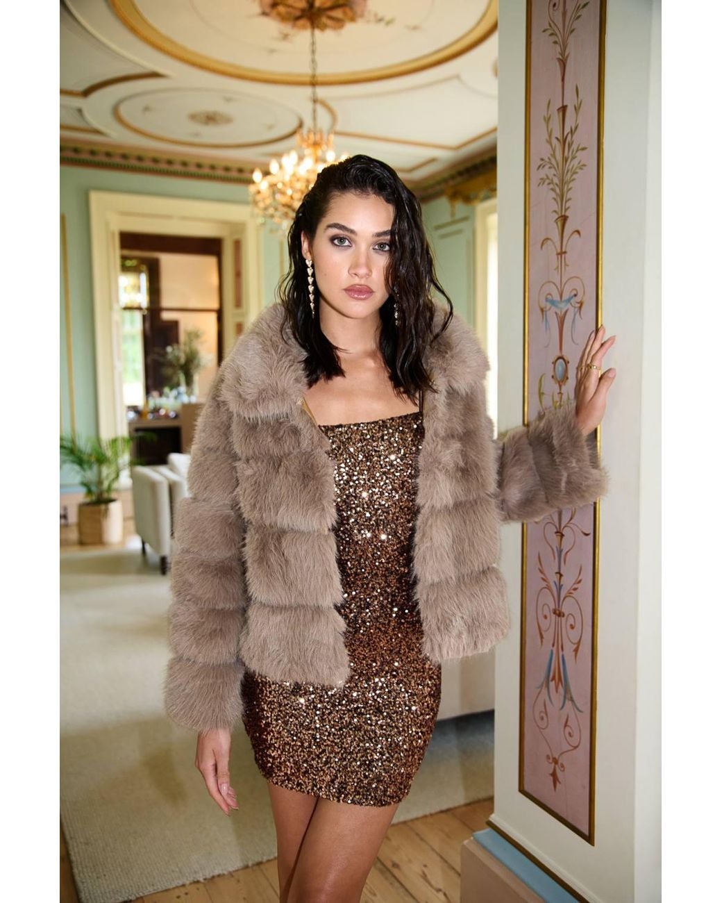 Pink Vanilla Brown Sequin Cami Mini Dress