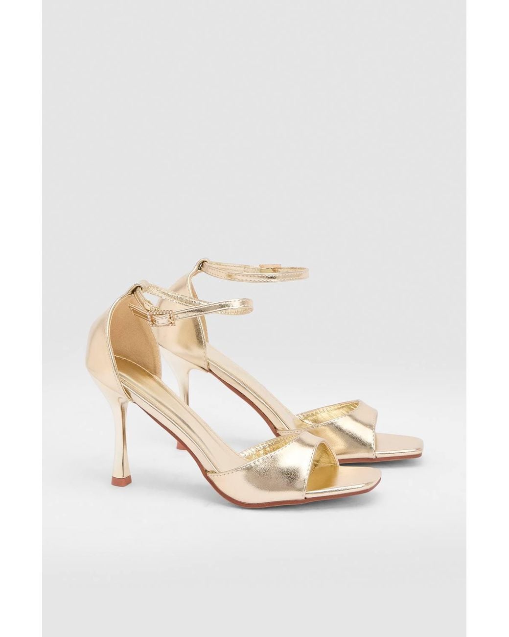 MissPap Brown Mila Faux Metallic Leather Ankle Strap Stiletto Heeled Sandals