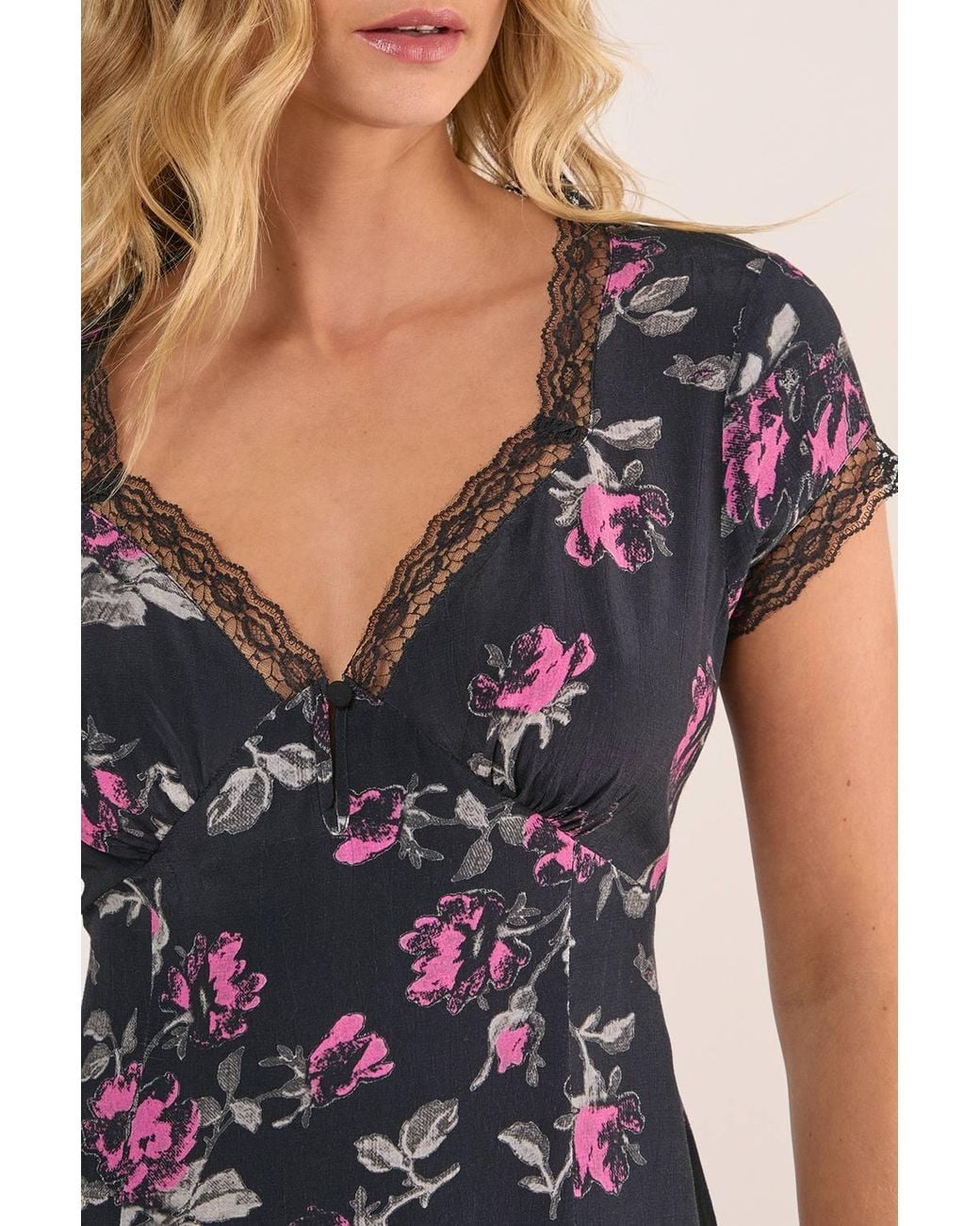 Nasty Gal Black Floral Lace Trim Cut Out Mini Dress