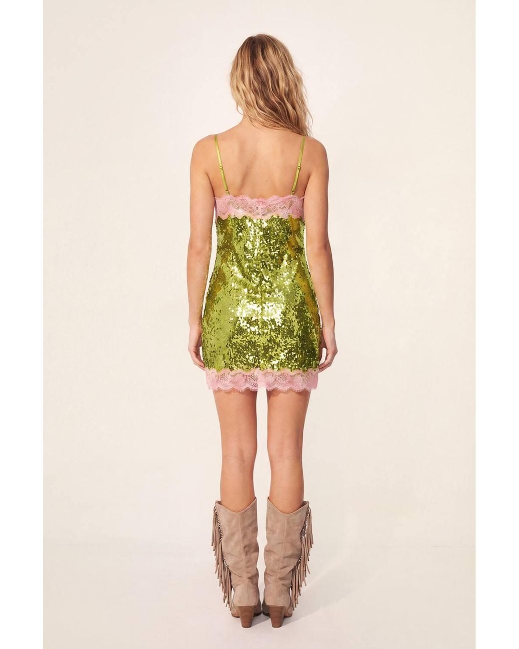 Nasty Gal Green Sequin Contrast Lace Trim Mini Dress