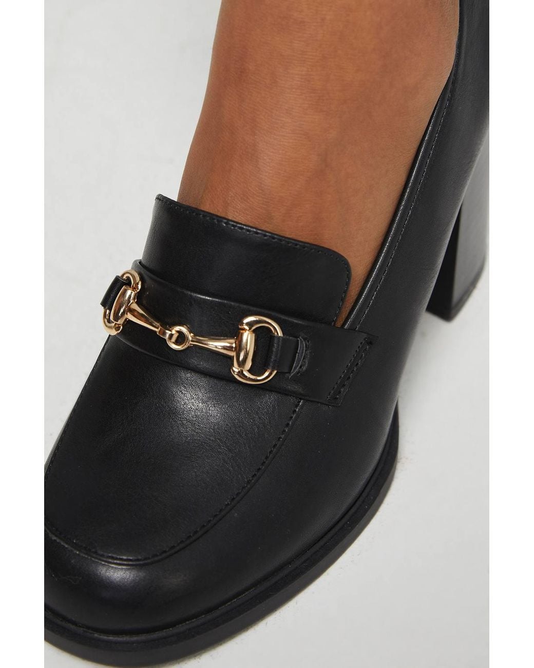Wallis Blue Wide Fit Daffie Snaffle Trim High Block Heeled Loafers