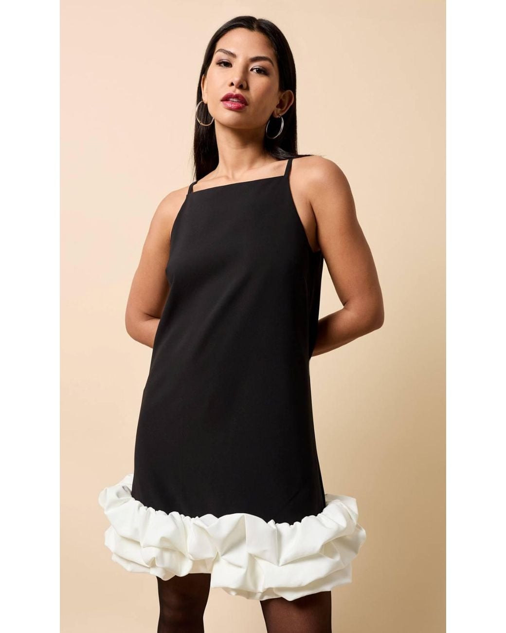 Little Mistress Black Cream Contrast Hem Mini Dress