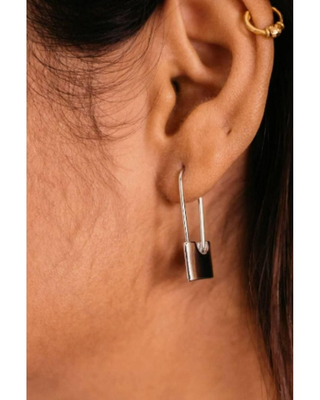 The Colourful Aura Brown Safety Pin Drop Dangle Hoop Earrings
