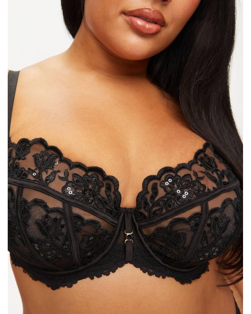Ann Summers Black Icon Sequin Non Padded Plunge Bra