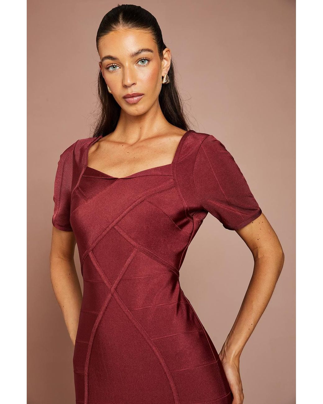 Coast Red Short Sleeve Bandage Midi Dress