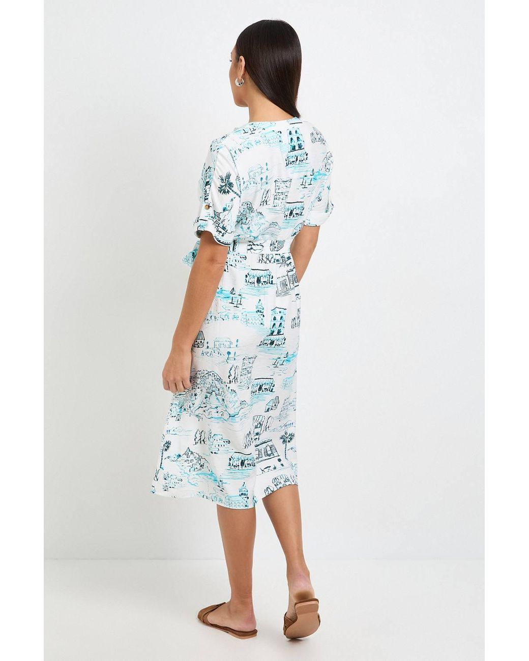 Wallis Blue Summer Roll Sleeve Midi Dress