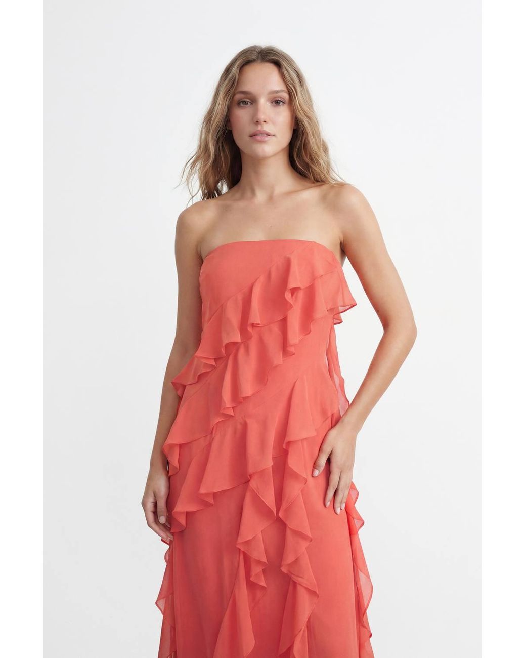 Warehouse Bandeau Layered Ruffle Maxi Dress